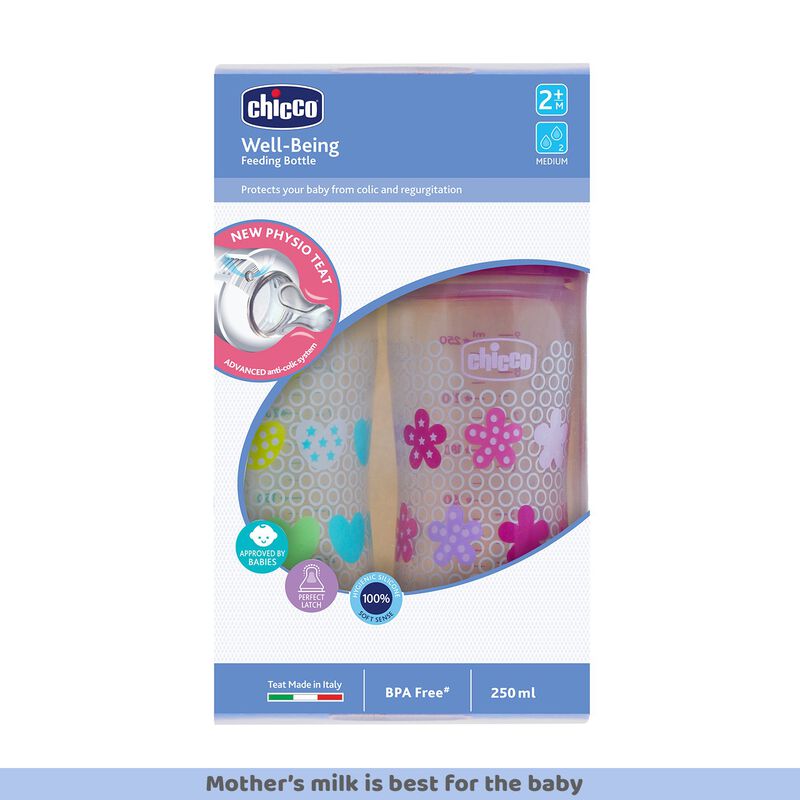 Well-Being Bi-Pack Feeding Bottle 250ml Pink Green - Medium Flow image number null